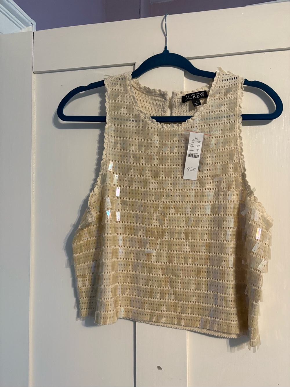 NWT J. Crew Cream Shimmer Crochet Lace Cropped Tank